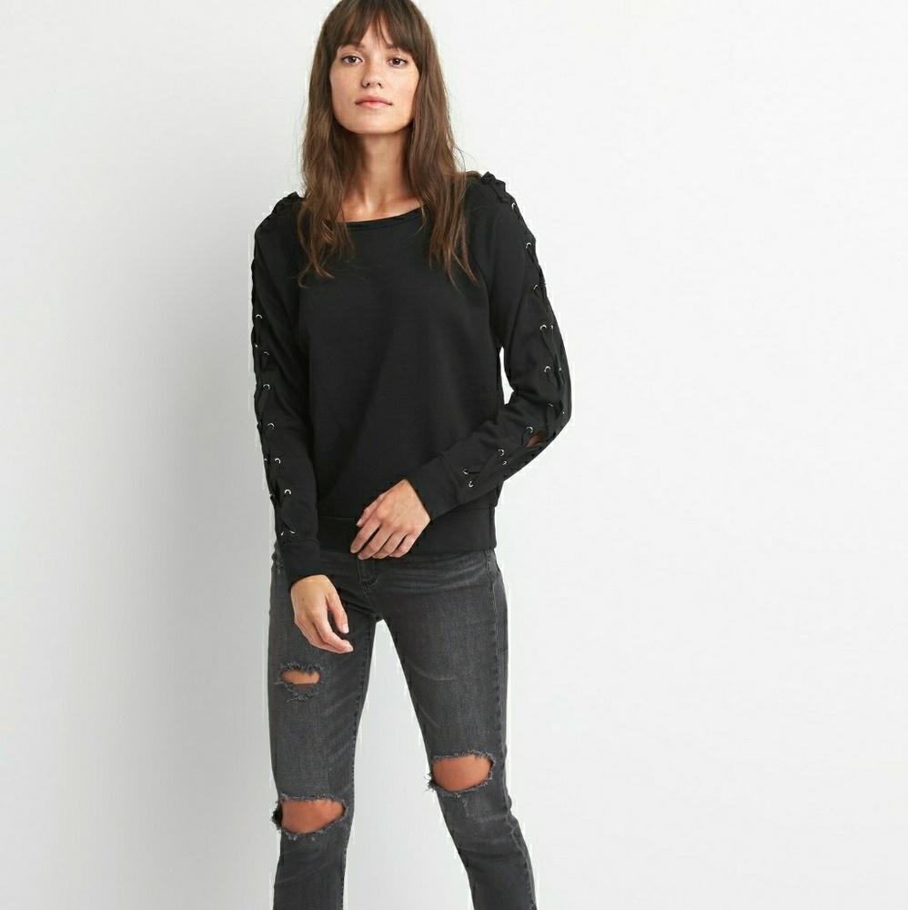 Lace-up sleeve pullover sweater by GAP
